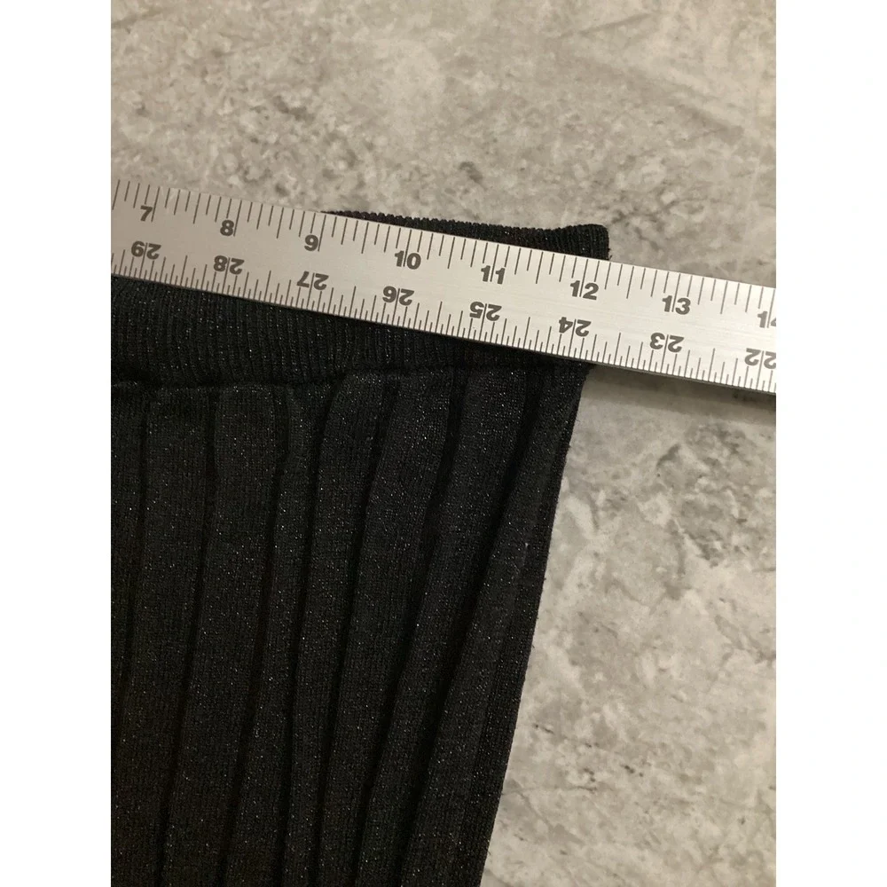 House of Harlow 1960 Black Metallic Ribbed Knit Flare Leg Pants Womens Size M